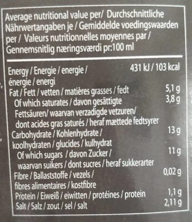 Red curry sauce nutrition facts table