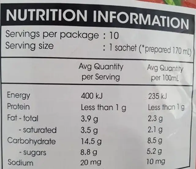 3in1 Thai Tea Mix nutrition facts table