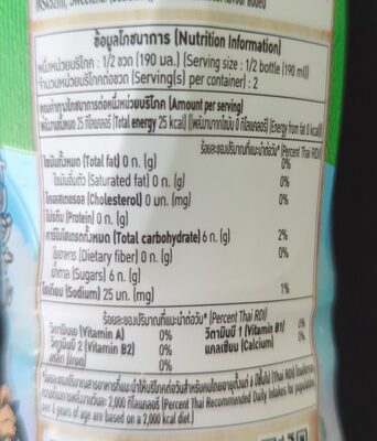 Oishi Green Tea Original Flavor nutrition facts table