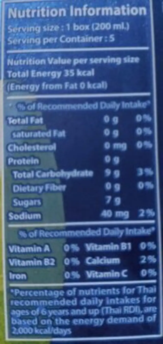 Eau de coco nutrition facts table