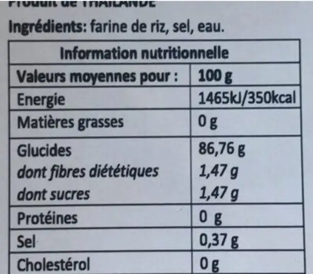 Galette de riz nutrition facts table