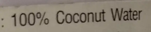 100% Coconut Water ingredients label