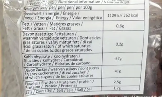 Tamarinde nutrition facts table