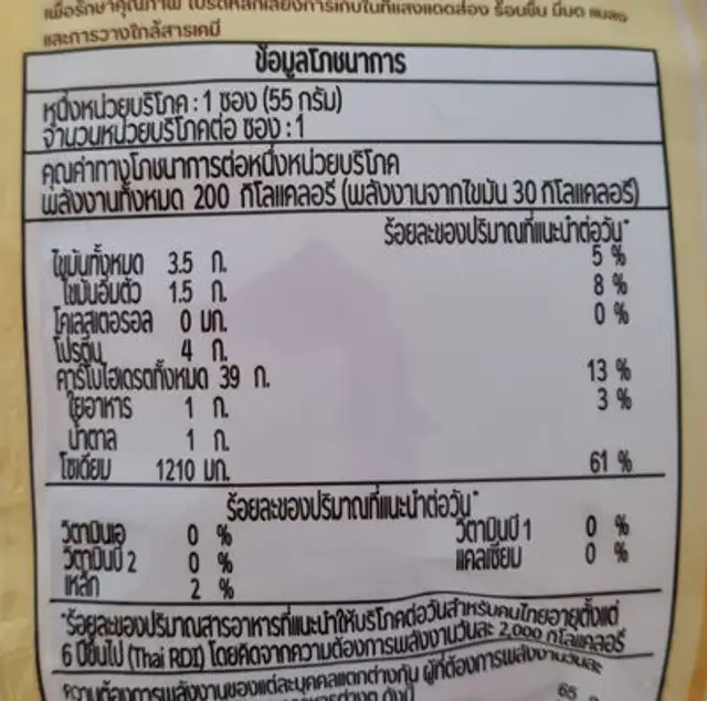 ก๋วยจั๊บกึ่งสำเร็จรูปนํ้าใส nutrition facts table
