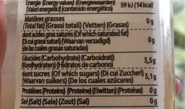 Eloa waters nutrition facts table