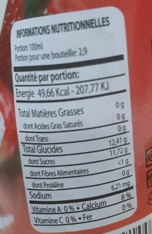 BOISSON FRAISE GRAINE DE CHIA nutrition facts table