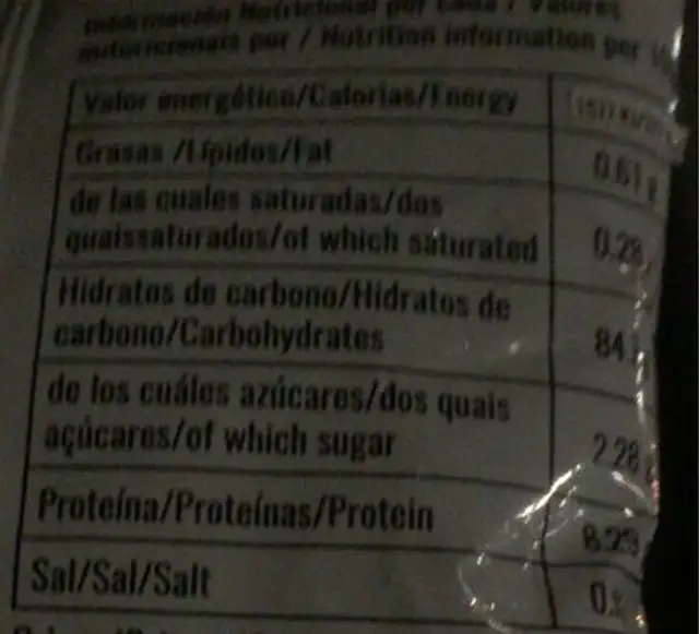 Galletas de arroz nutrition facts table