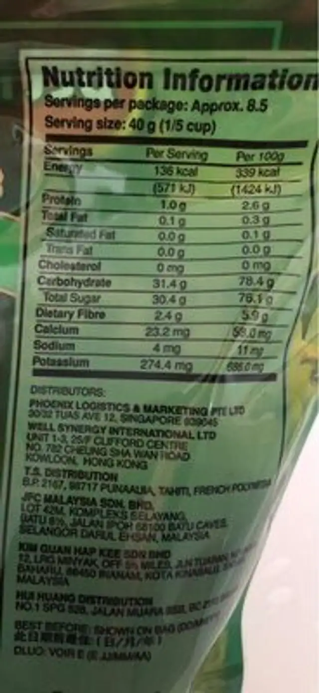 Fruit snacks sun dried Raisins nutrition facts table