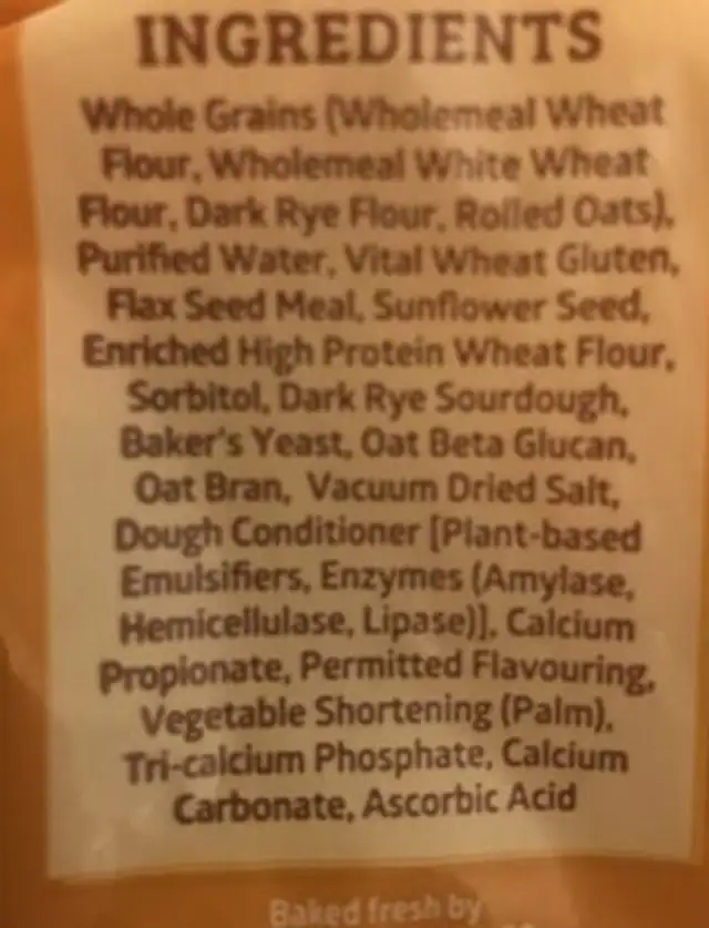Smart-Carb Low GI 37 ingredients label