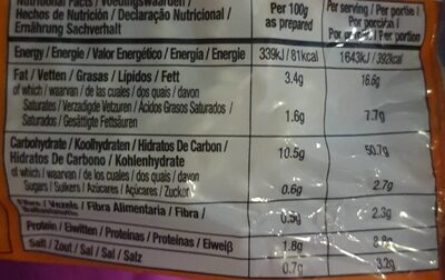Koka Noodles nutrition facts table