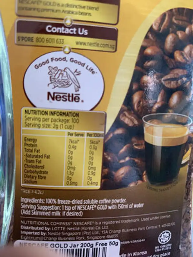 Unknown nutrition facts table