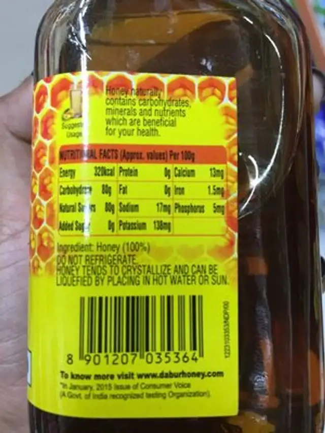 Honey nutrition facts table