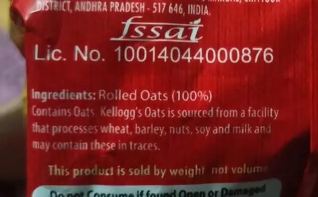 Kellogg's oats ingredients label