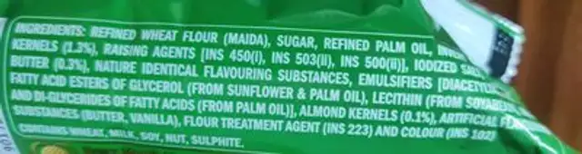 Sunfeast Mom's Magic Cashew & Almond ingredients label