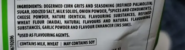 Bingo Cheese Curlz ingredients label