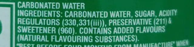 Sprite ingredients label
