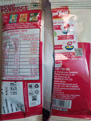 YumYum Instant Porridge Honey front packaging