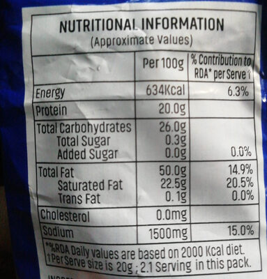 Haldiram Nut Cracker nutrition facts table