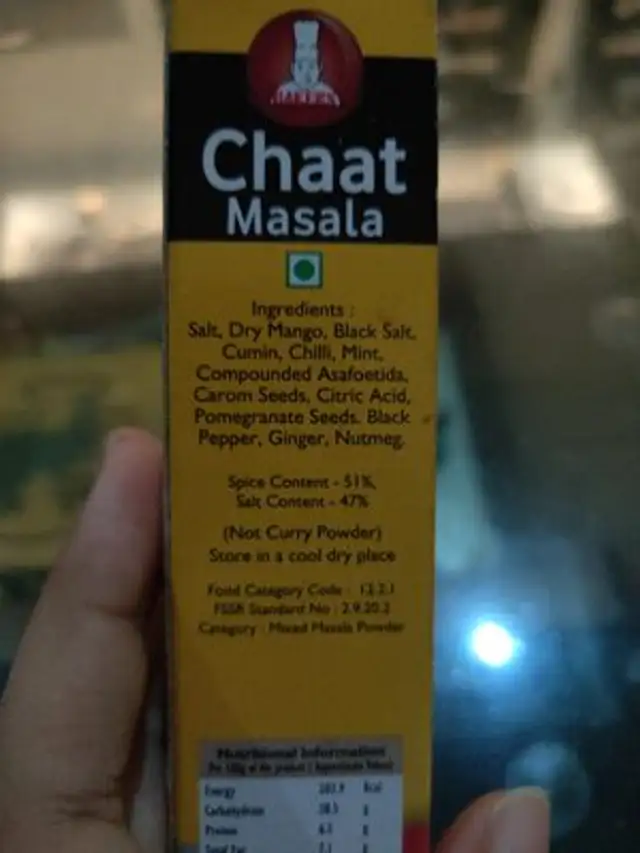 Chaat masala ingredients label