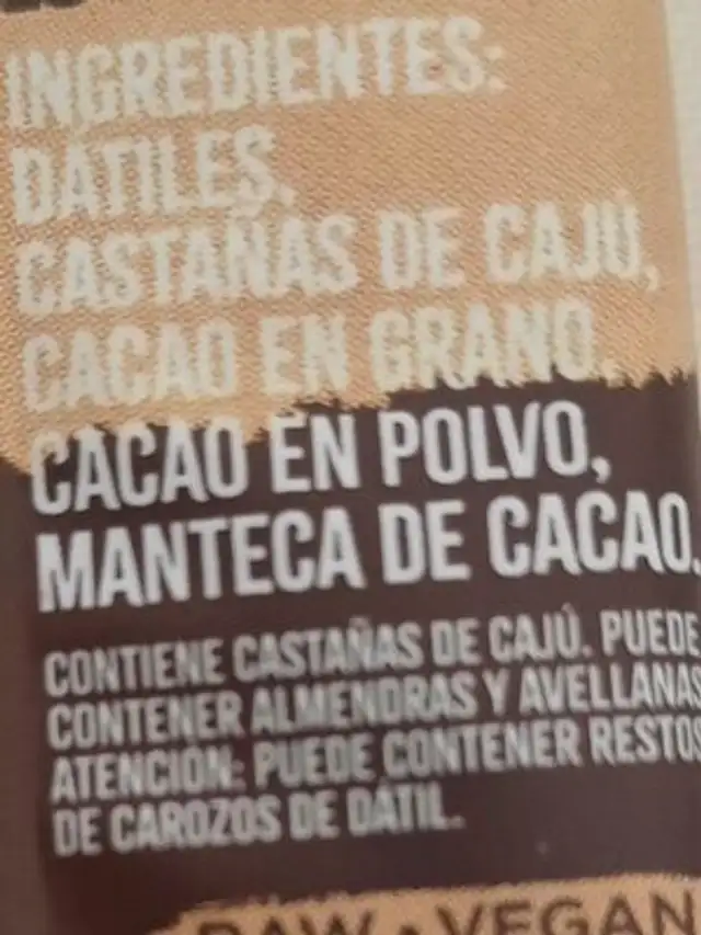 Laddubar Brownie ingredients label