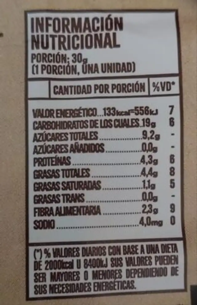 Laddubar Brownie nutrition facts table