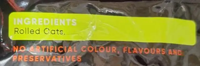 Rolled Oats ingredients label