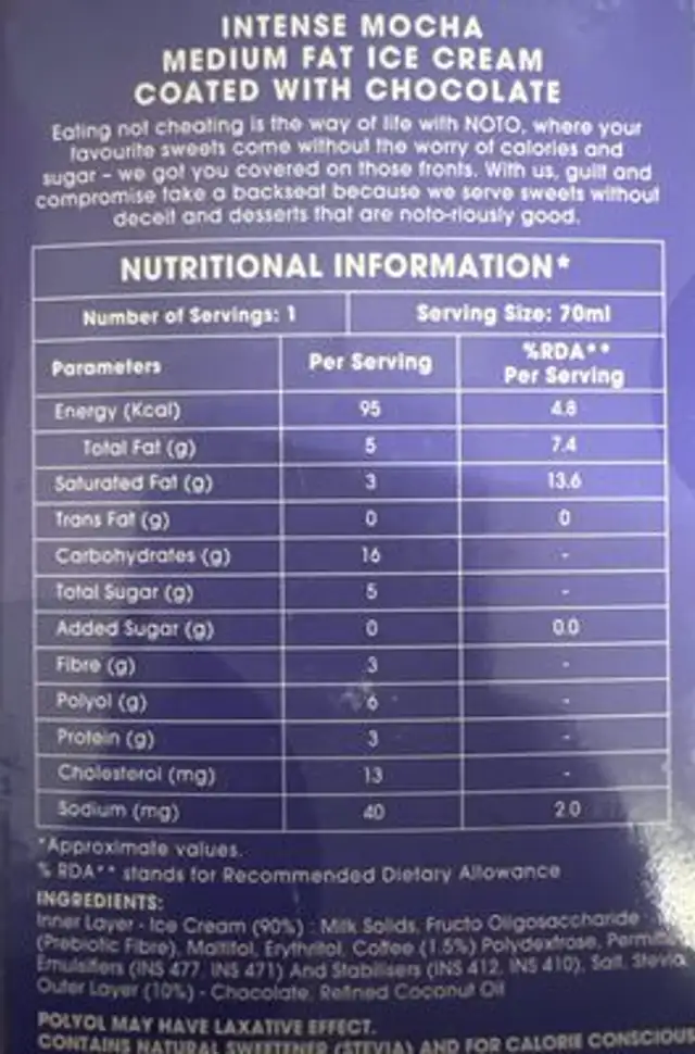 Fudgesicles nutrition facts table