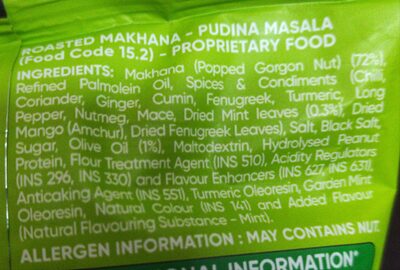 Makhana popped fox nuts ingredients label