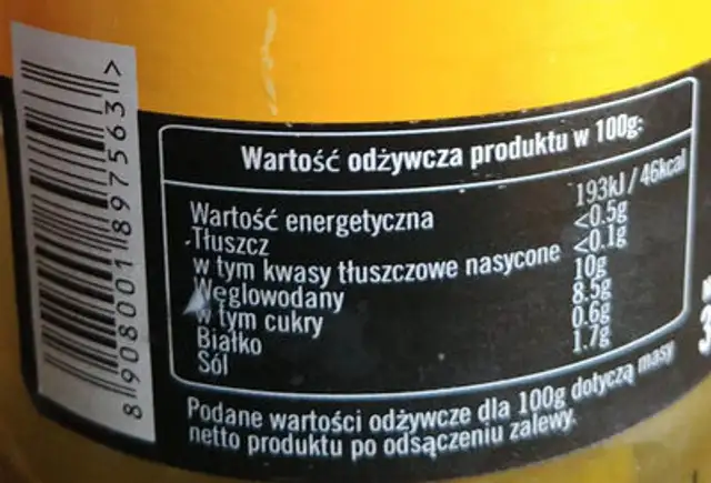 Korniszony delikatesowe z przyprawami nutrition facts table