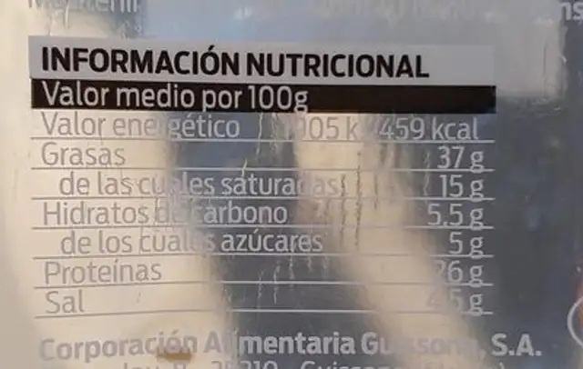 Snacks fuet nutrition facts table