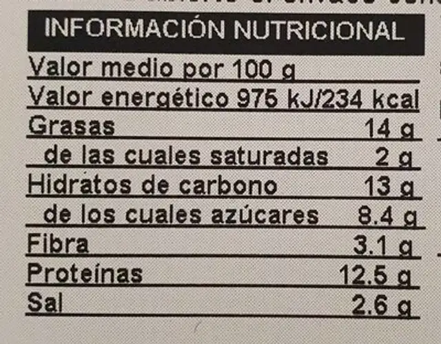 Burger vegetariana nutrition facts table
