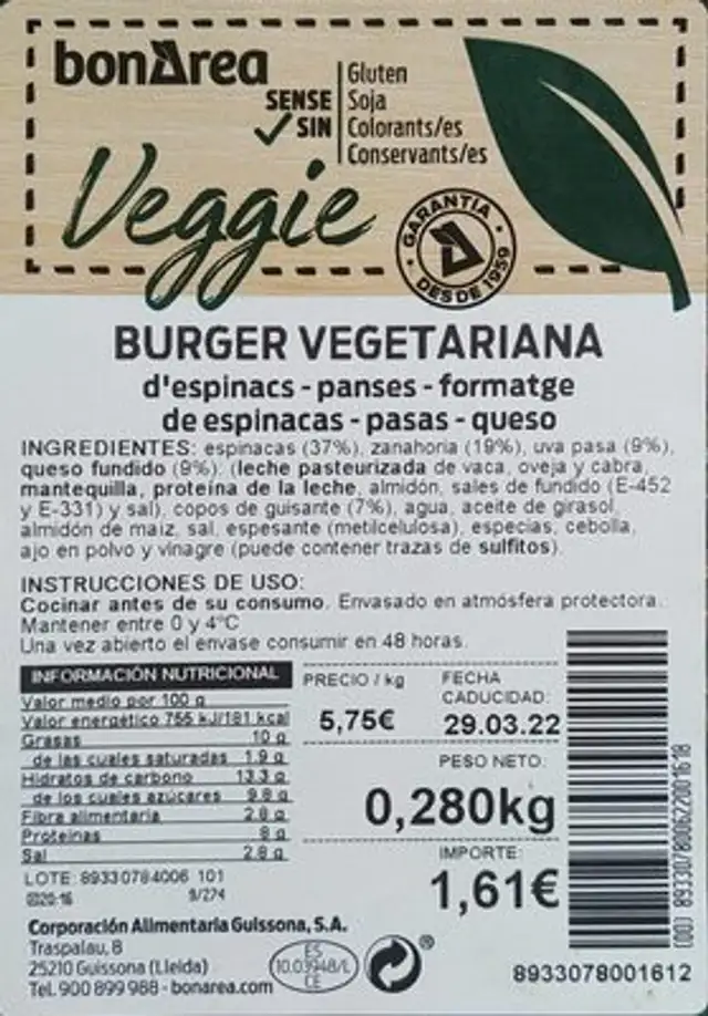 Burger Vegetariana front packaging