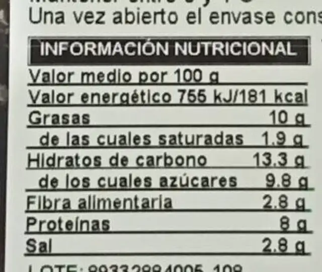 Burger Vegetariana nutrition facts table