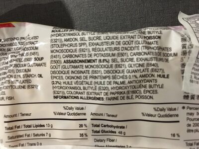 Vina Acecook Háo Háo Saté Onion Flavour ingredients label