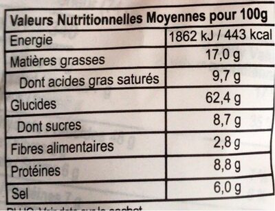 Vina Acecook Háo Háo Saté Onion Flavour nutrition facts table