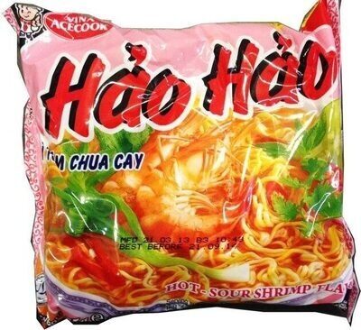 Hao Hao Mi Tom Chua Cay (hot Sour Shrimp Flavor Noodle) front packaging