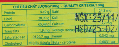 Green Bean Cake nutrition facts table