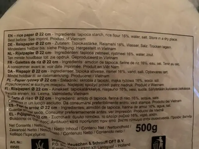 Reispapier 22 CM ingredients label