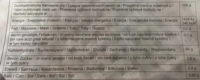rice paper nutrition facts table