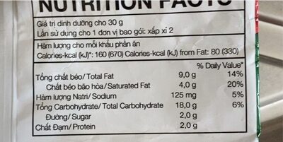 Lays Vį Tào Biên Nori nutrition facts table