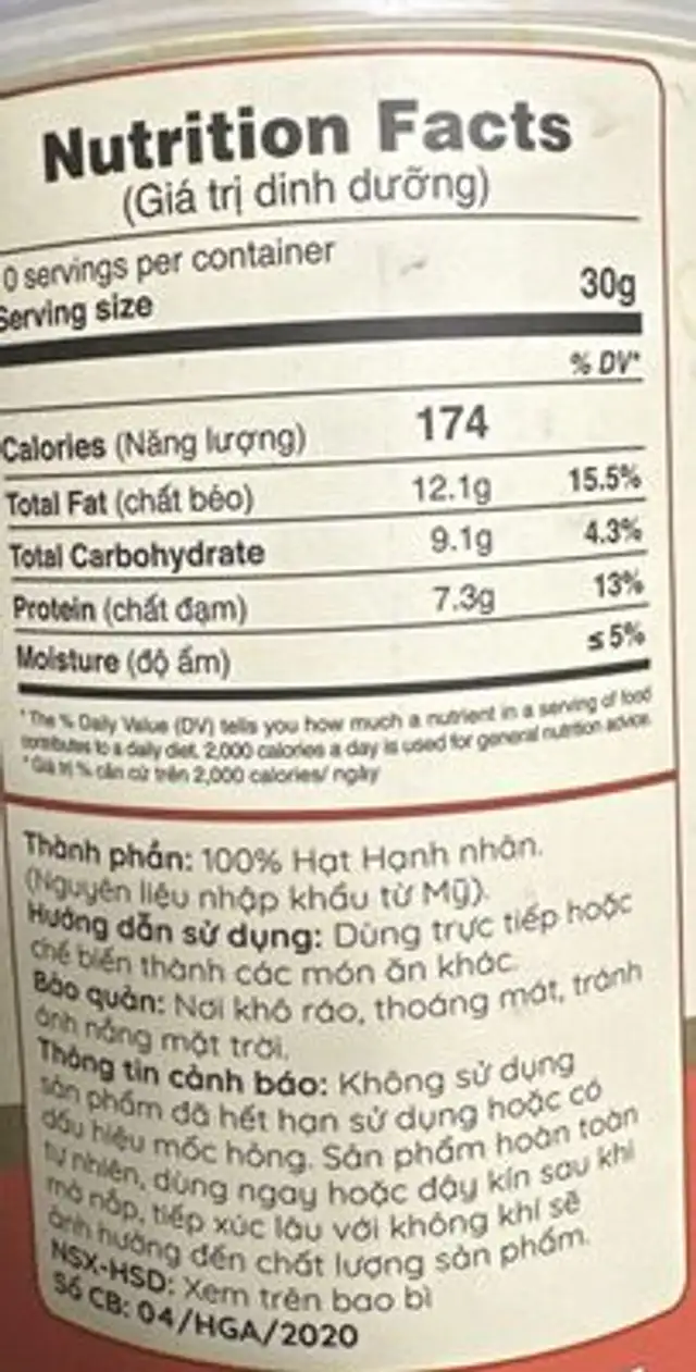 Almonds nutrition facts table