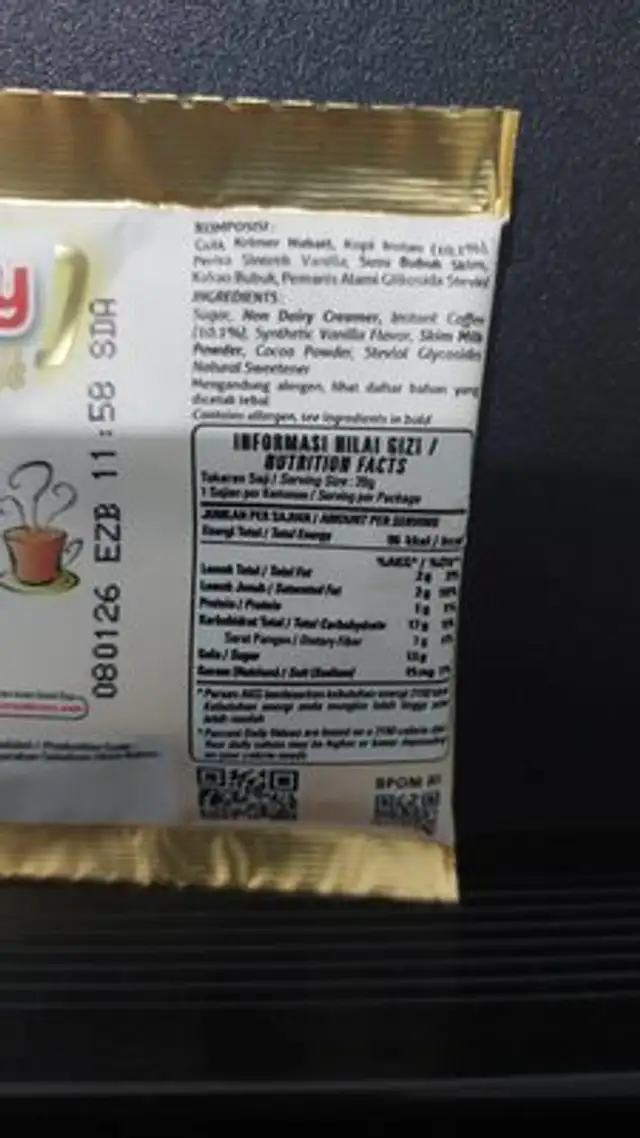 Good Day Vanila Latte nutrition facts table