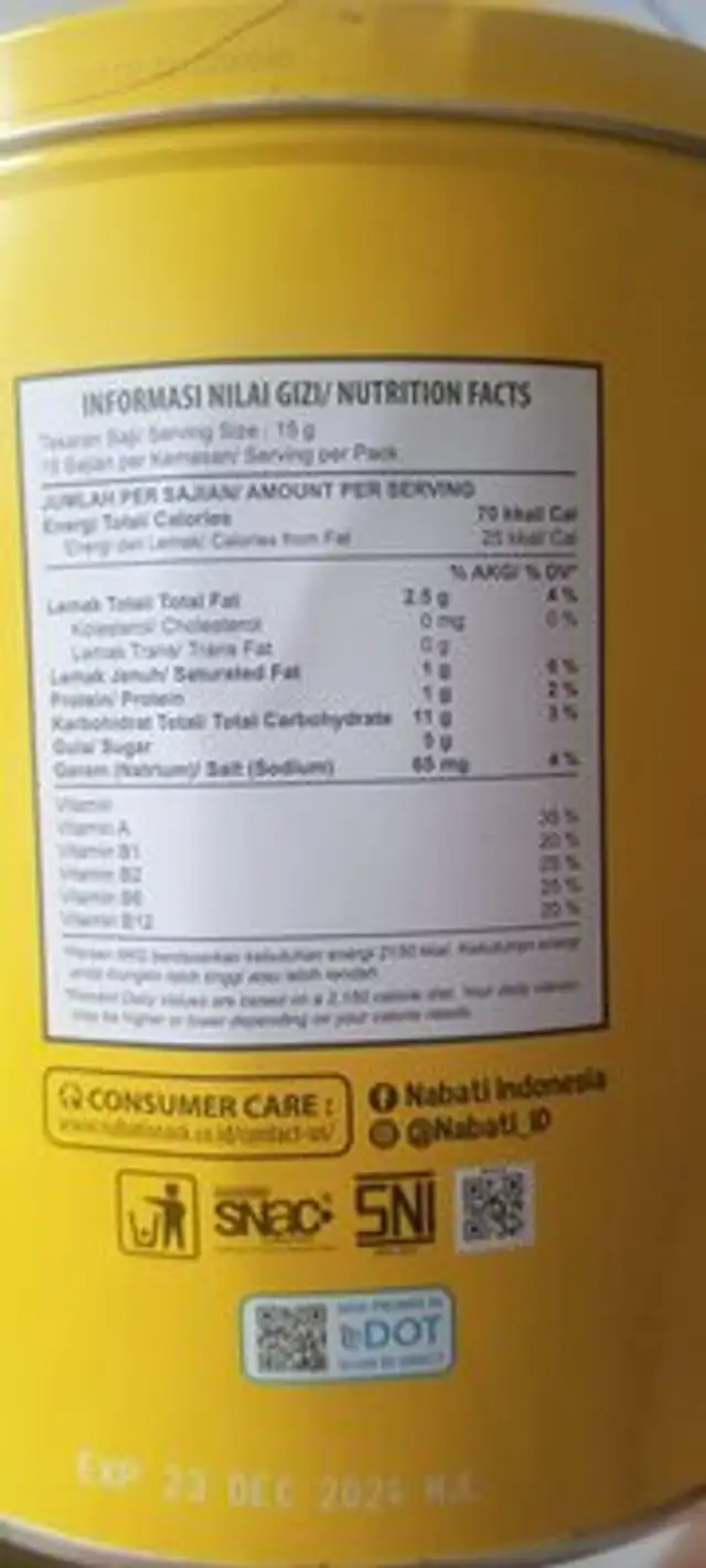 Nabati Bites Cheese Cream Wafer nutrition facts table