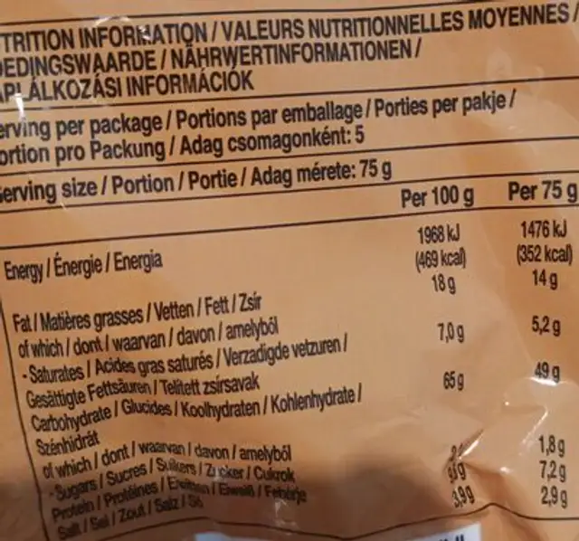 Noodles Special Chicken nutrition facts table