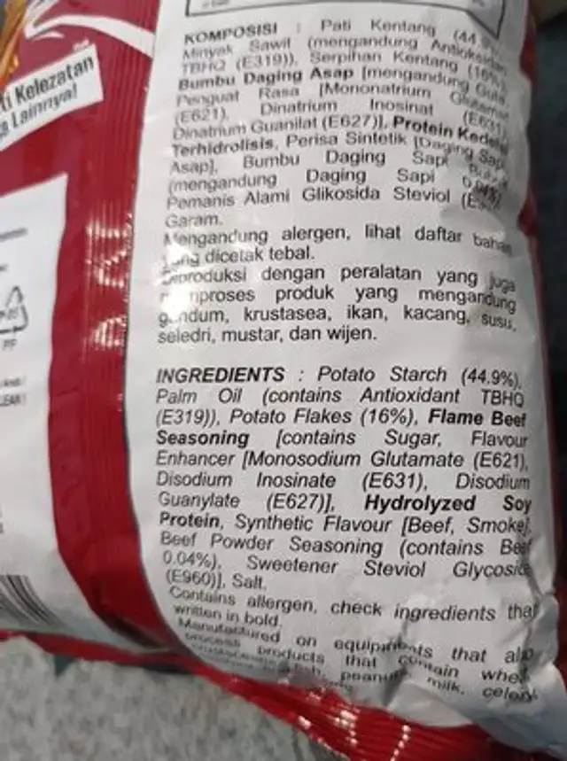 Tato tato ingredients label
