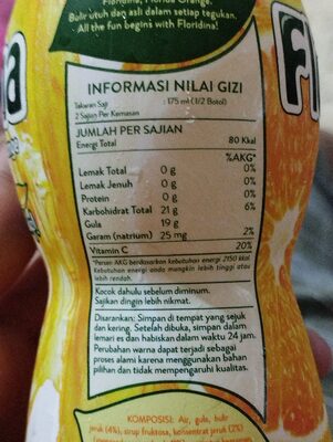 Floridina Orange 350ML nutrition facts table