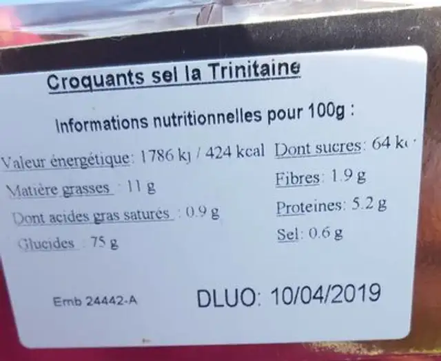 Croquant à la fleur de sel nutrition facts table