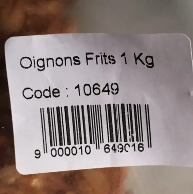 Oignons Frits ingredients label