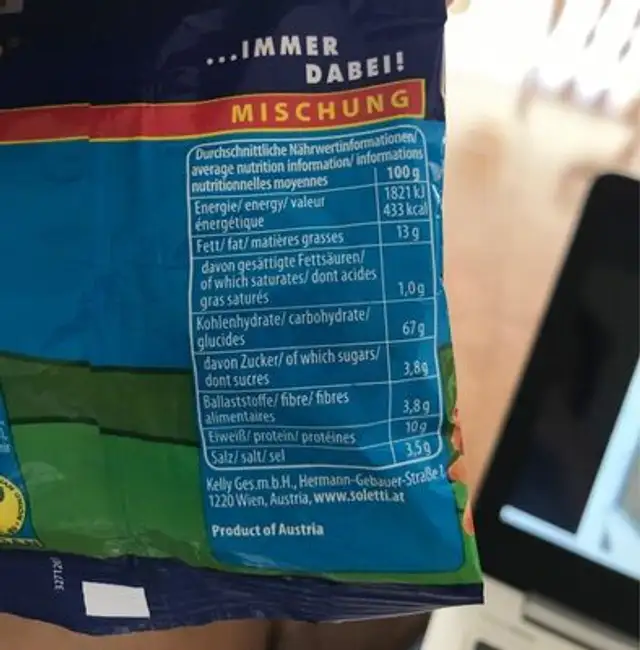 Happy mix nutrition facts table