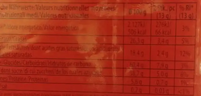 Napoli Neapolitaner ingredients label